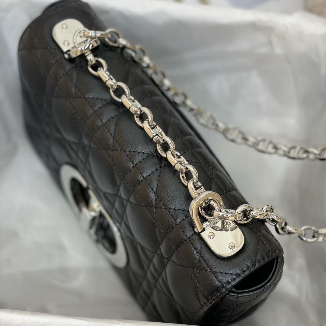 D*or small caro bag in noir cannage calfskin