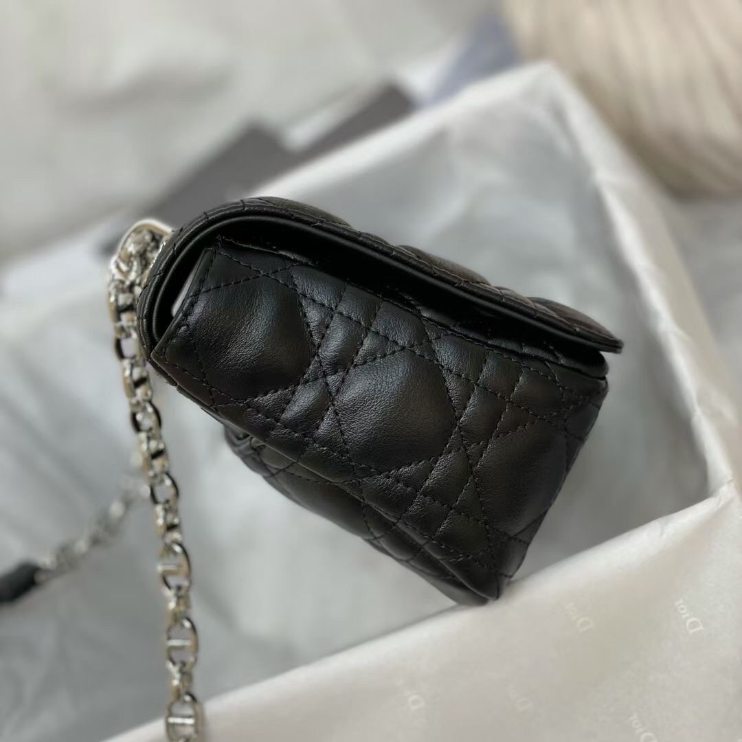 D*or small caro bag in noir cannage calfskin