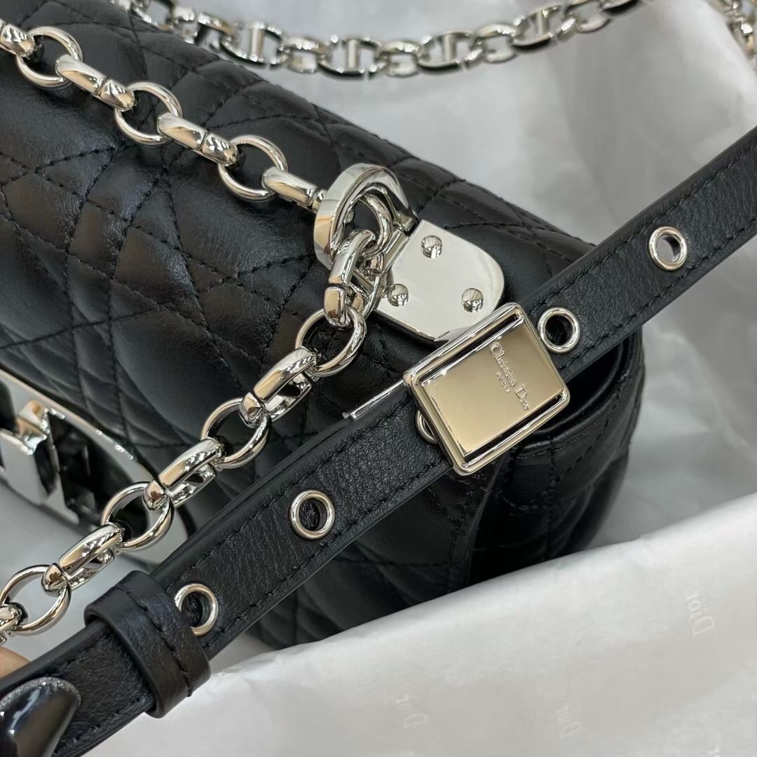 D*or small caro bag in noir cannage calfskin