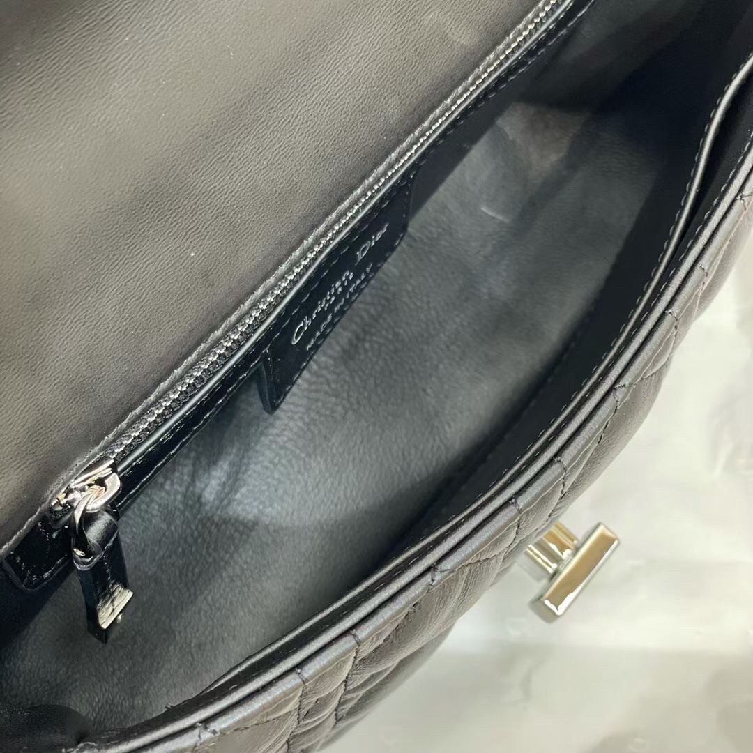D*or small caro bag in noir cannage calfskin
