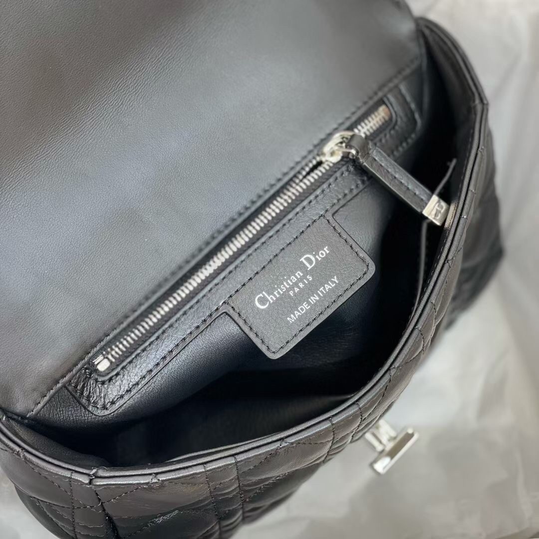 D*or small caro bag in noir cannage calfskin