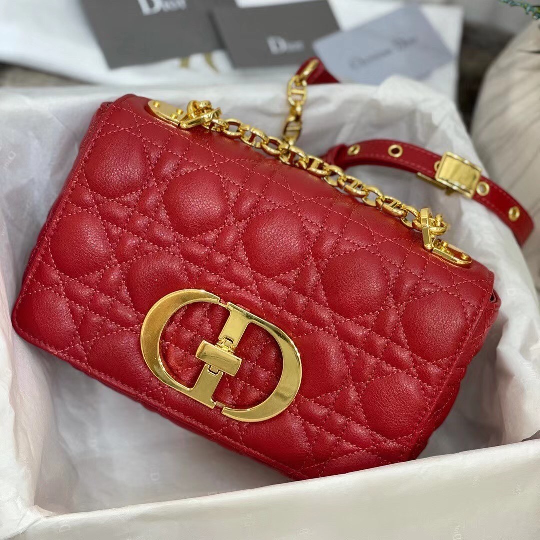 D*or small caro bag in red cannage calfskin