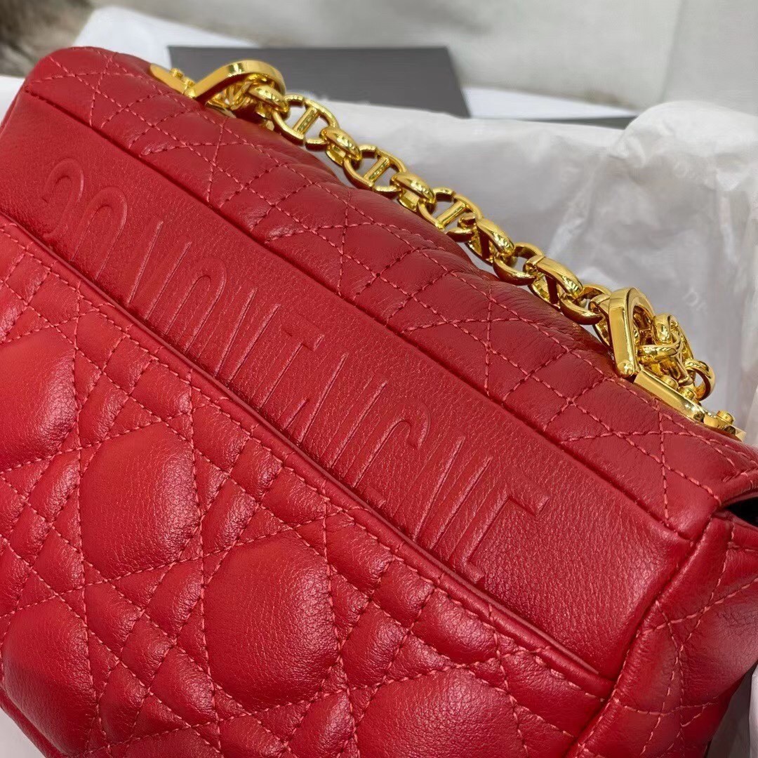 D*or small caro bag in red cannage calfskin