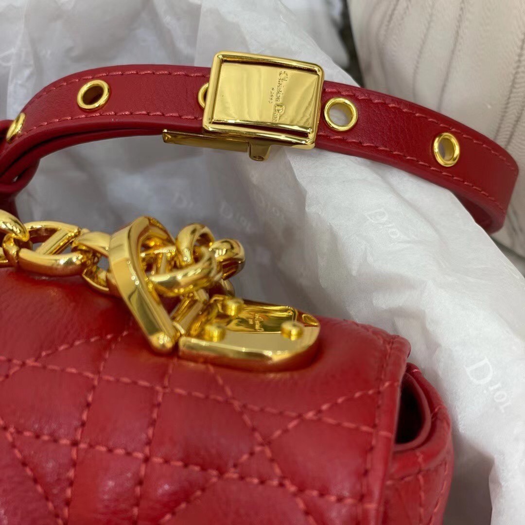 D*or small caro bag in red cannage calfskin