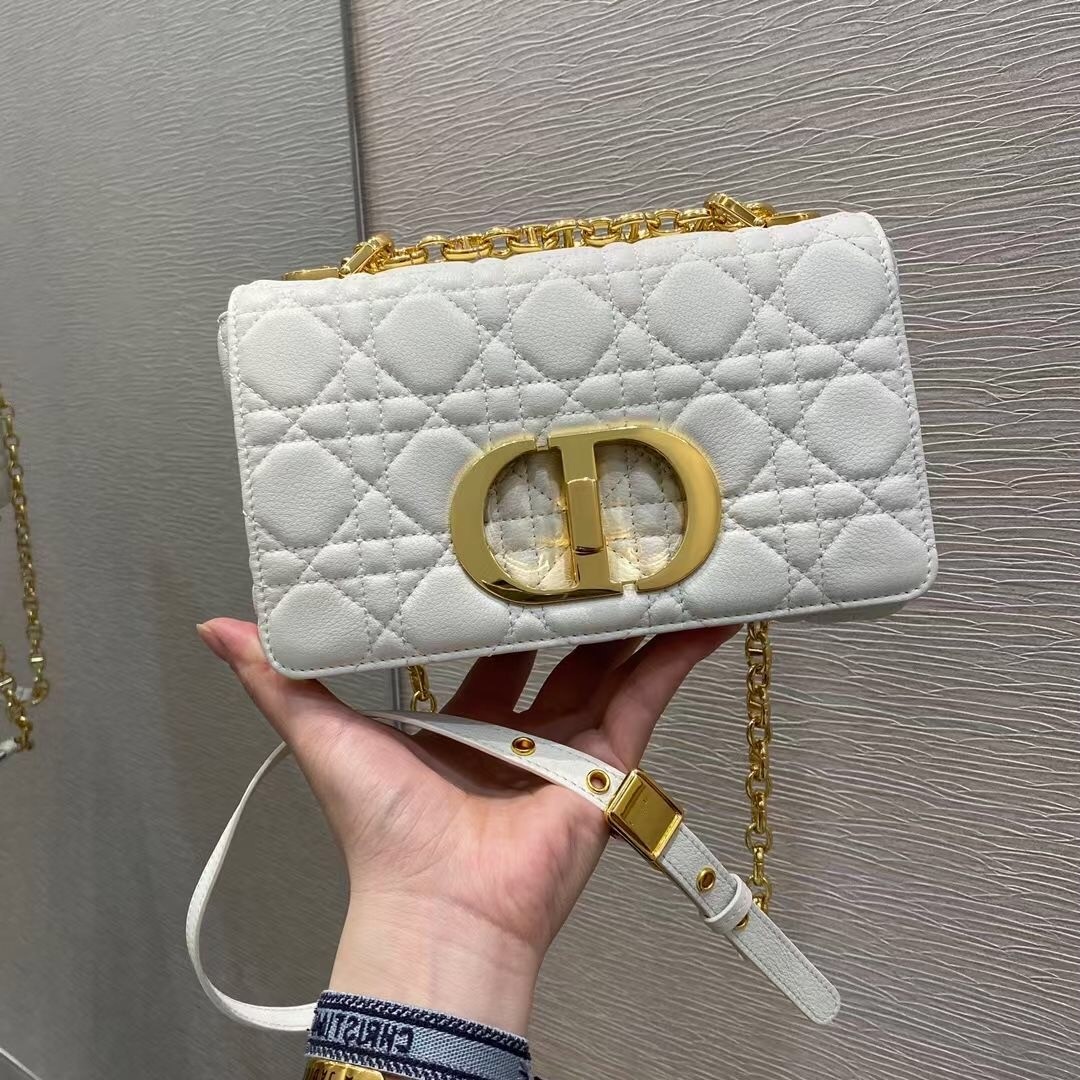 D*or small caro bag in white cannage calfskin