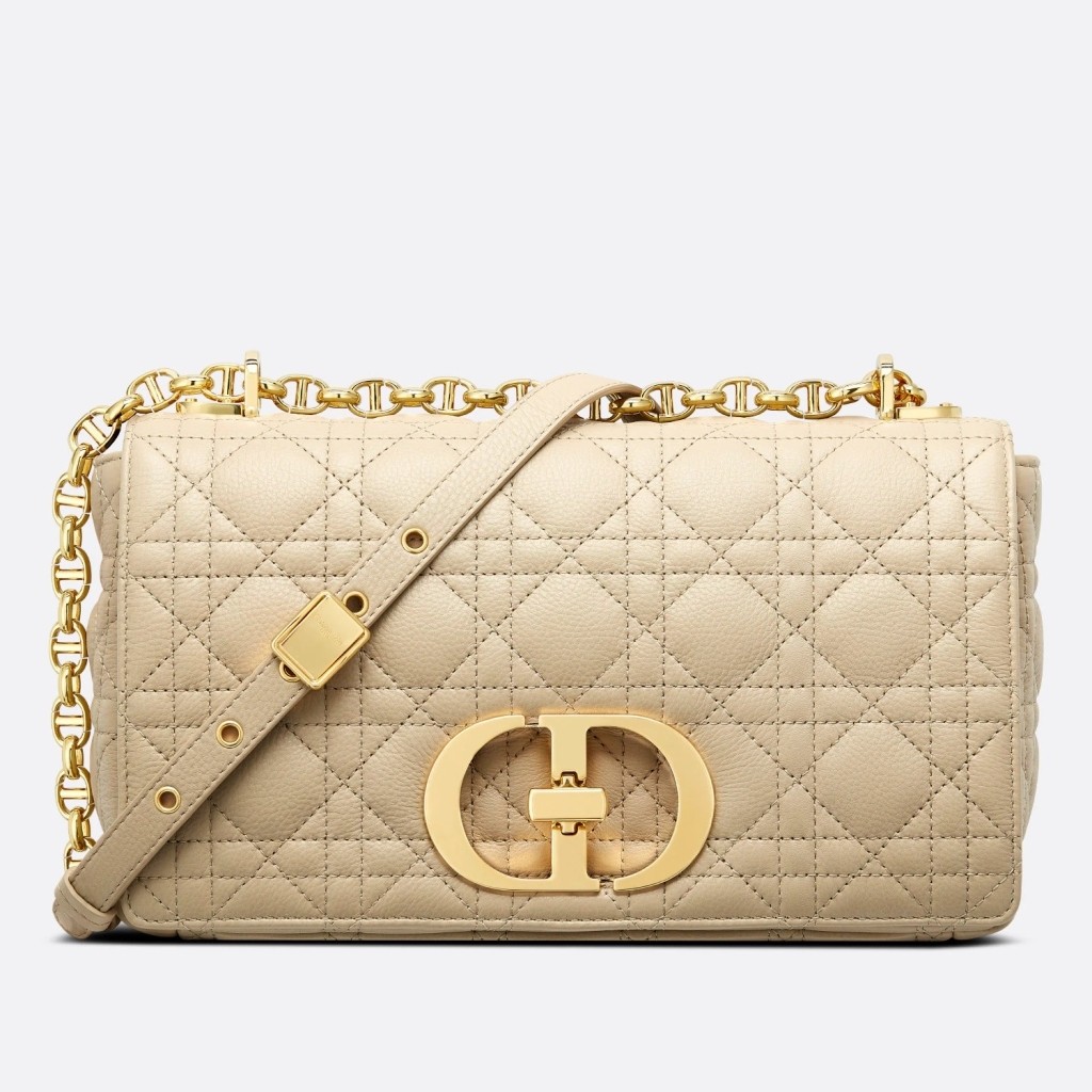 D*or caro medium bag in beige cannage calfskin