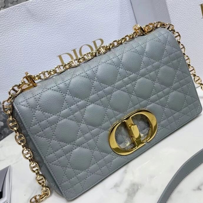 D*or caro medium bag in grey cannage calfskin