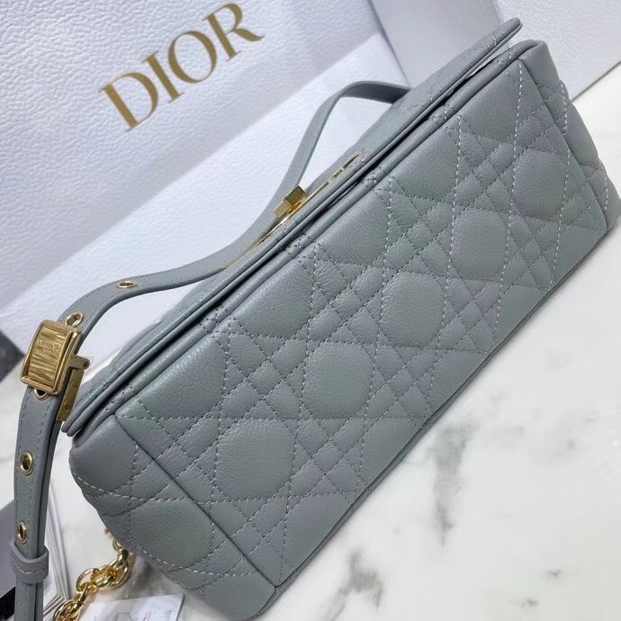 D*or caro medium bag in grey cannage calfskin