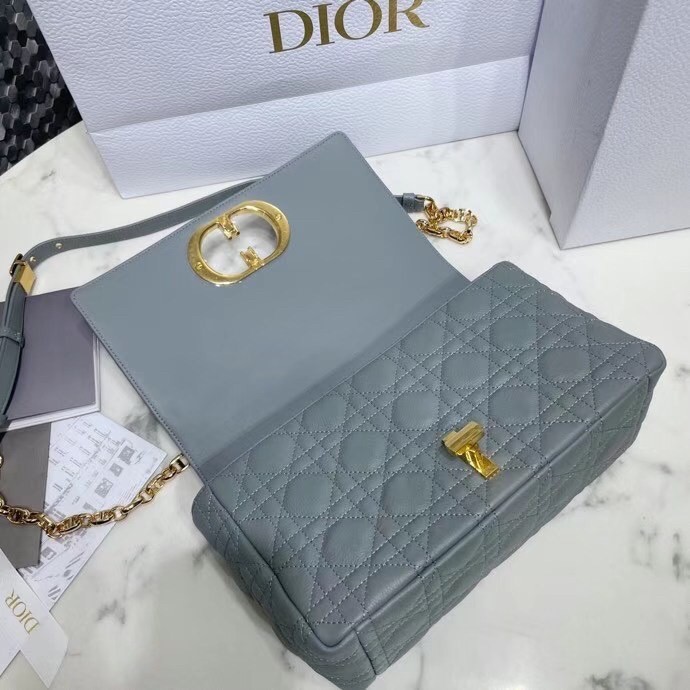 D*or caro medium bag in grey cannage calfskin