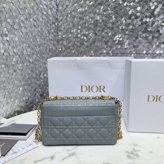 D*or caro medium bag in grey cannage calfskin