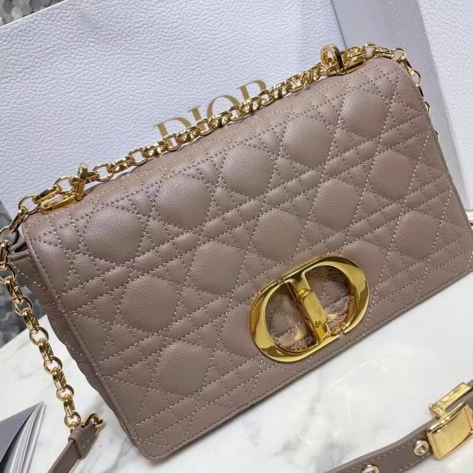 D*or caro medium bag in taupe cannage calfskin