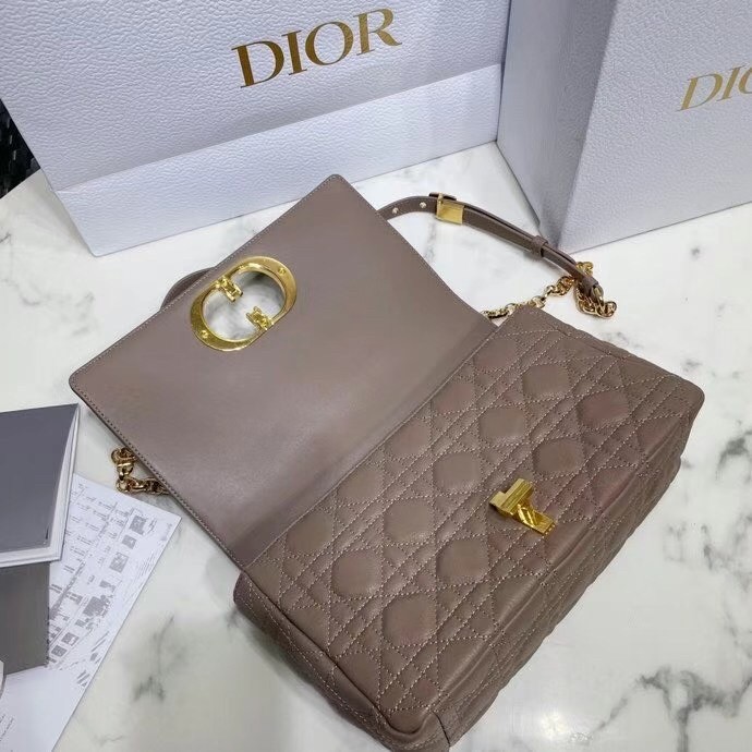 D*or caro medium bag in taupe cannage calfskin