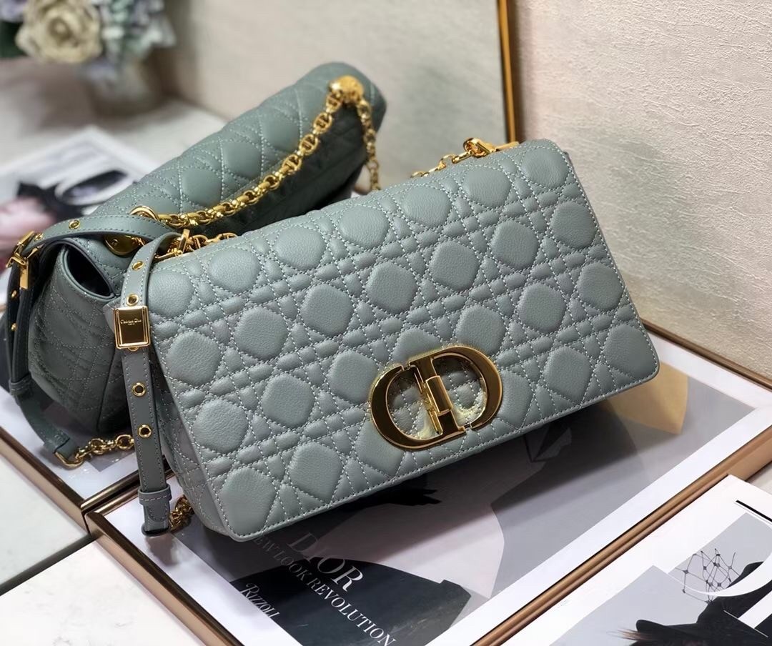 D*or large caro bag in grey cannage calfskin