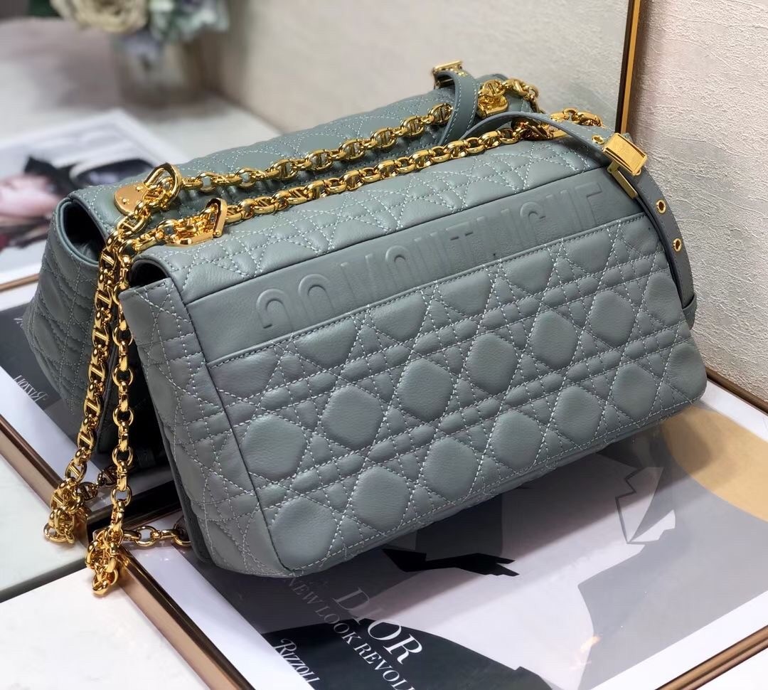 D*or large caro bag in grey cannage calfskin