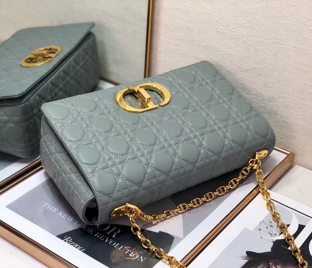 D*or large caro bag in grey cannage calfskin