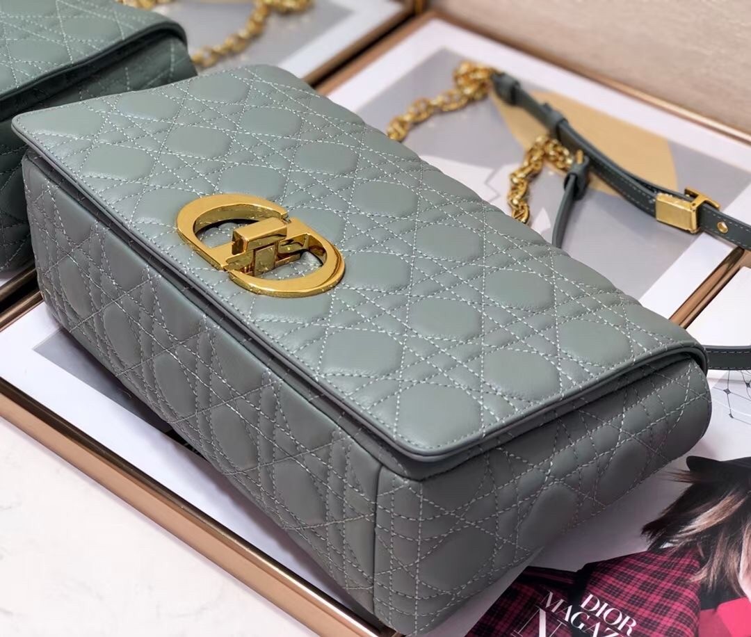 D*or large caro bag in grey cannage calfskin