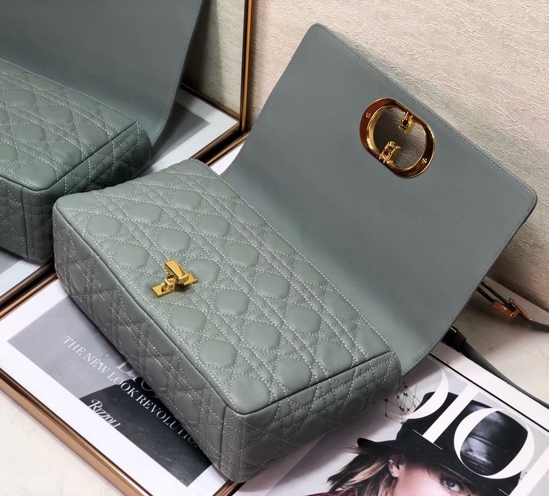 D*or large caro bag in grey cannage calfskin