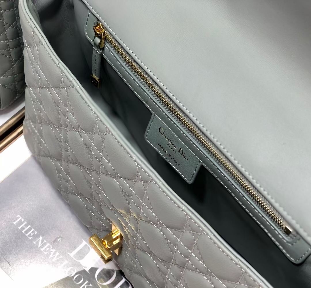 D*or large caro bag in grey cannage calfskin