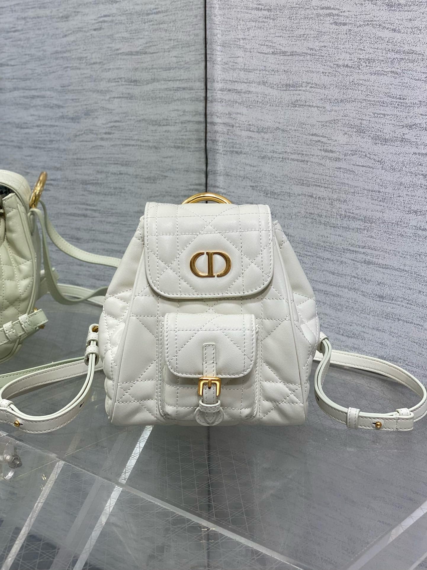 D*or caro small backpack in white macrocannage lambskin