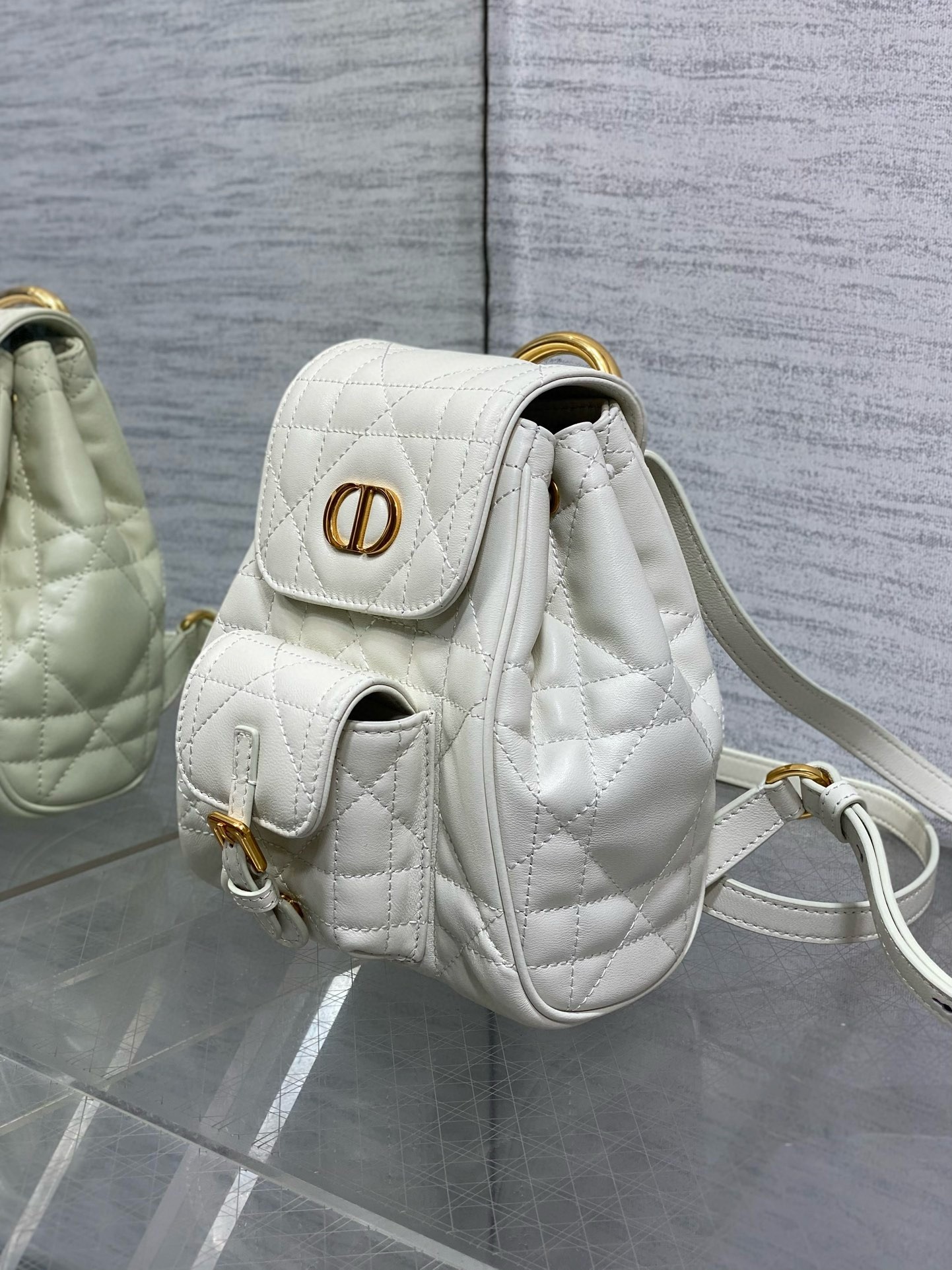 D*or caro small backpack in white macrocannage lambskin