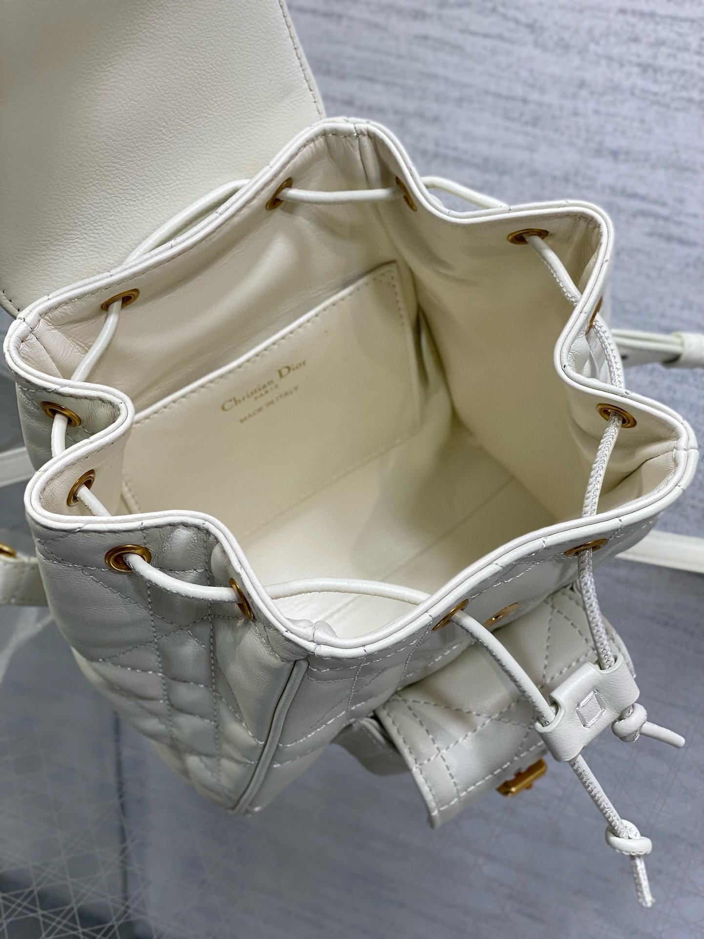 D*or caro small backpack in white macrocannage lambskin