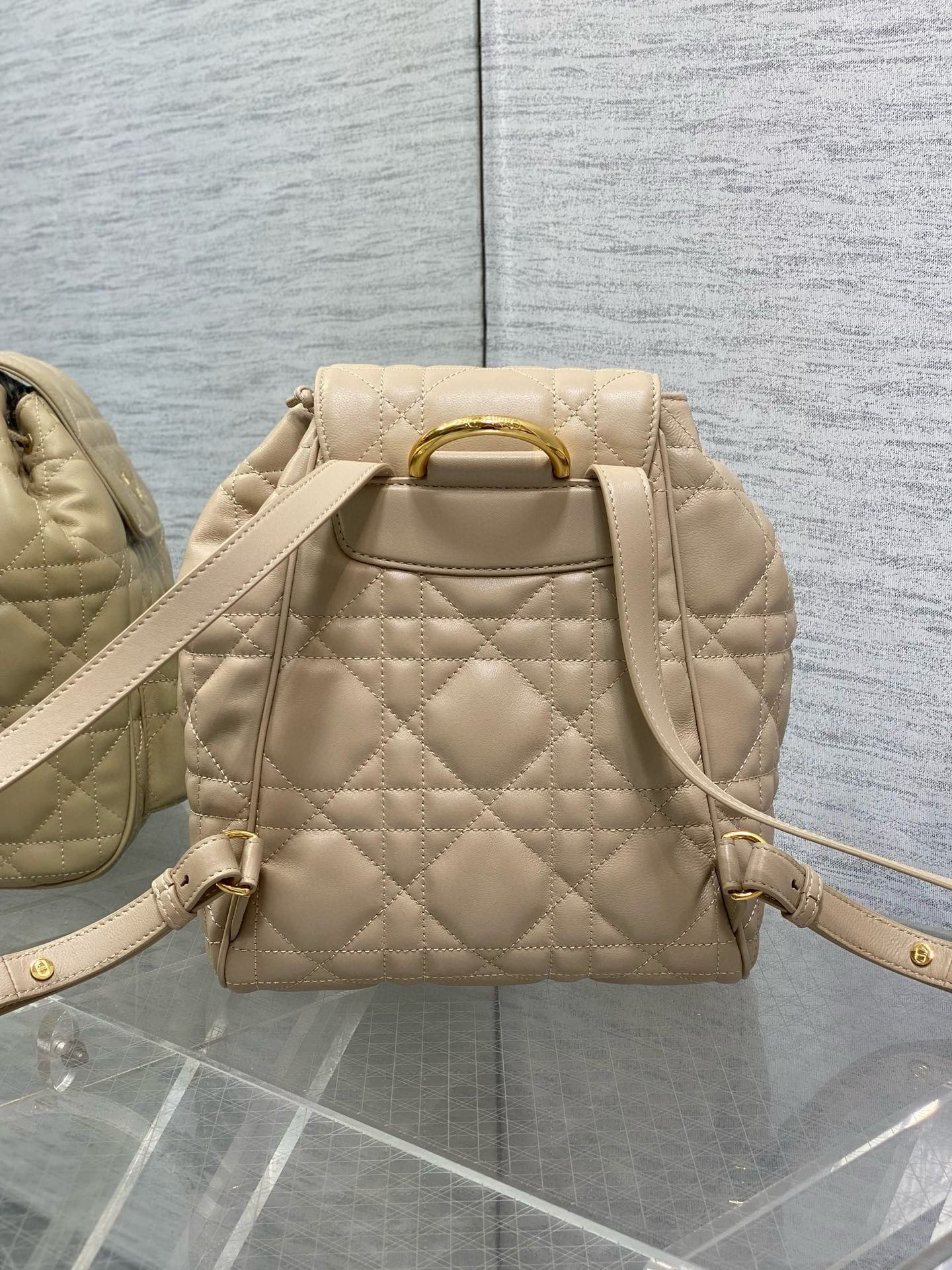 D*or caro medium backpack in beige macrocannage lambskin