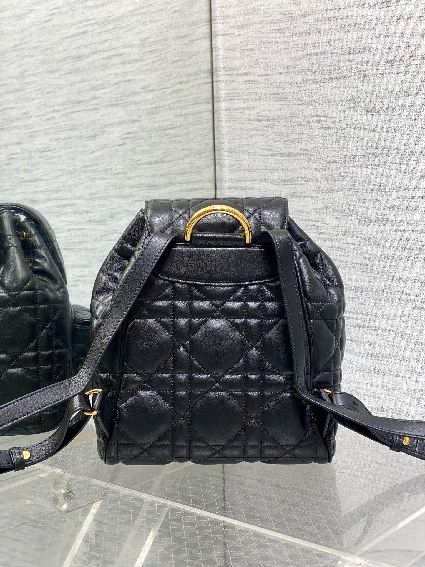 D*or caro medium backpack in black macrocannage lambskin