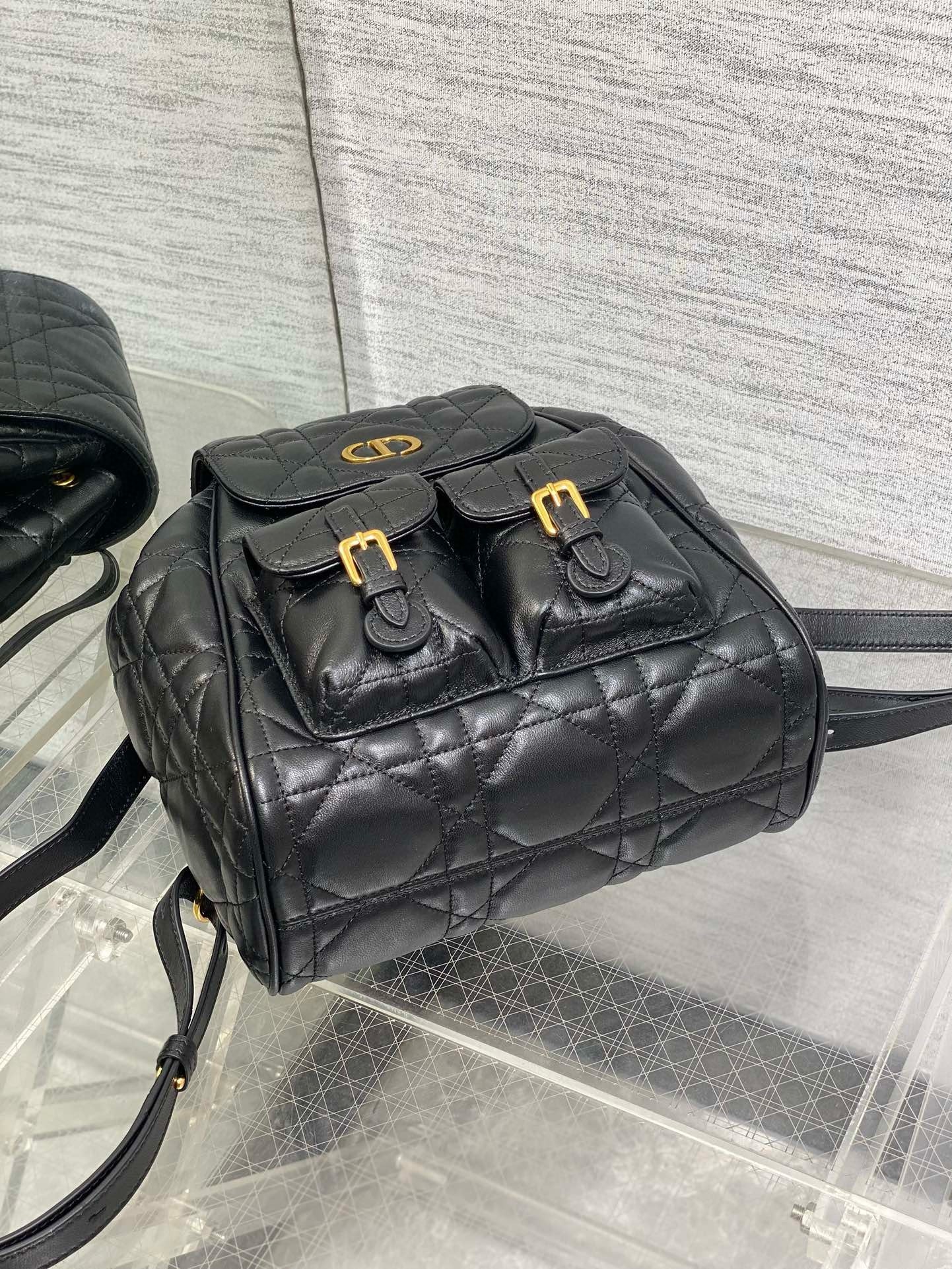 D*or caro medium backpack in black macrocannage lambskin