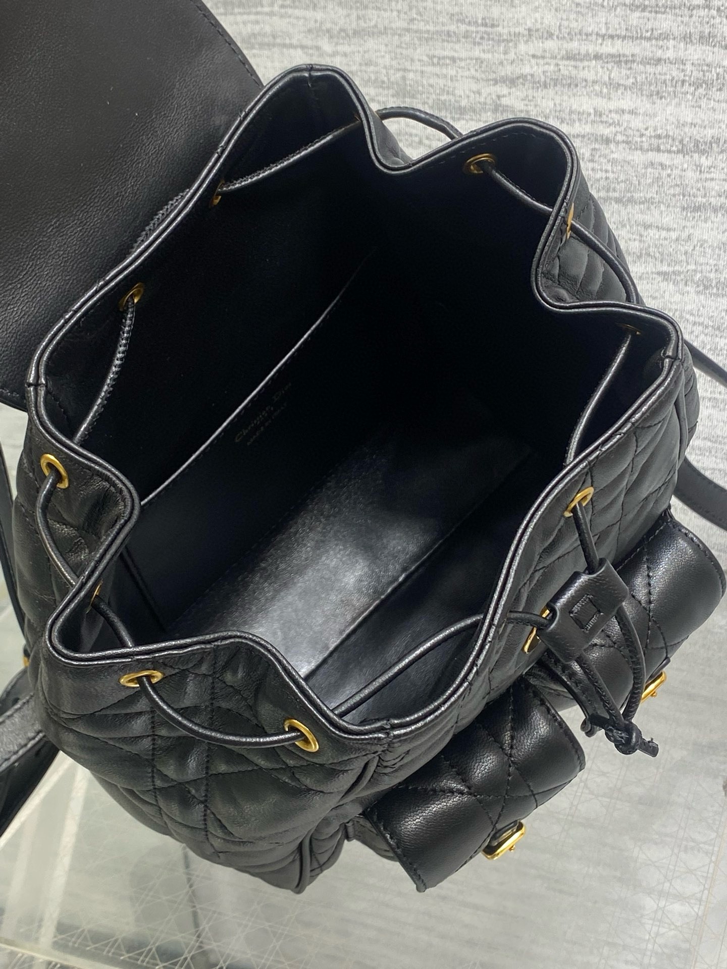 D*or caro medium backpack in black macrocannage lambskin