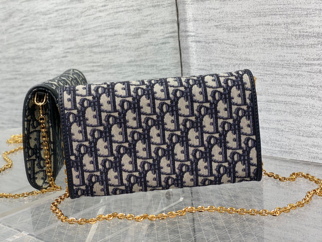 D*or bobby east-west chain pouch in blue oblique jacquard