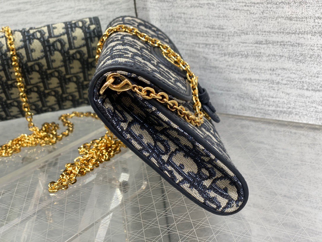 D*or bobby east-west chain pouch in blue oblique jacquard
