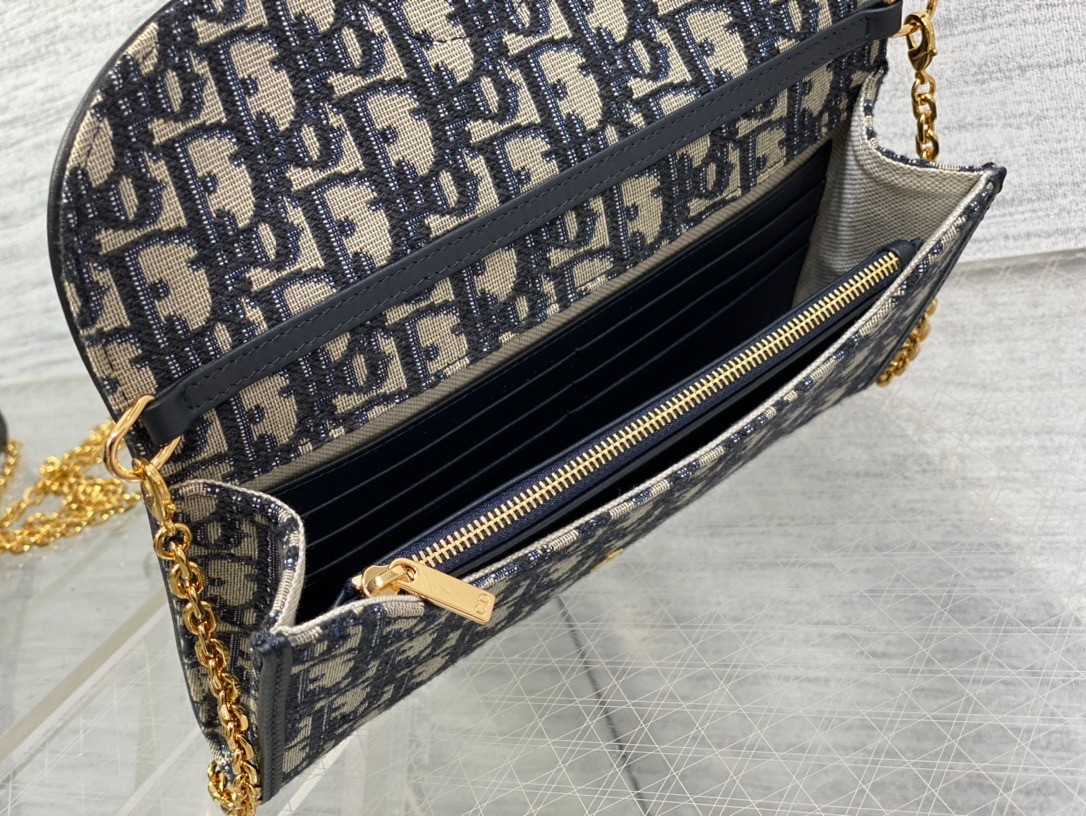D*or bobby east-west chain pouch in blue oblique jacquard