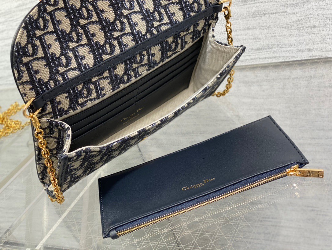 D*or bobby east-west chain pouch in blue oblique jacquard