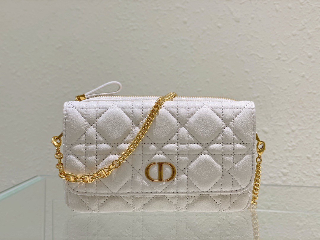 D*or caro pouch in white cannage calfskin