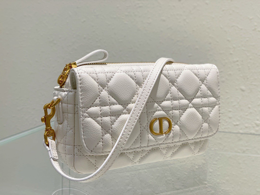 D*or caro pouch in white cannage calfskin