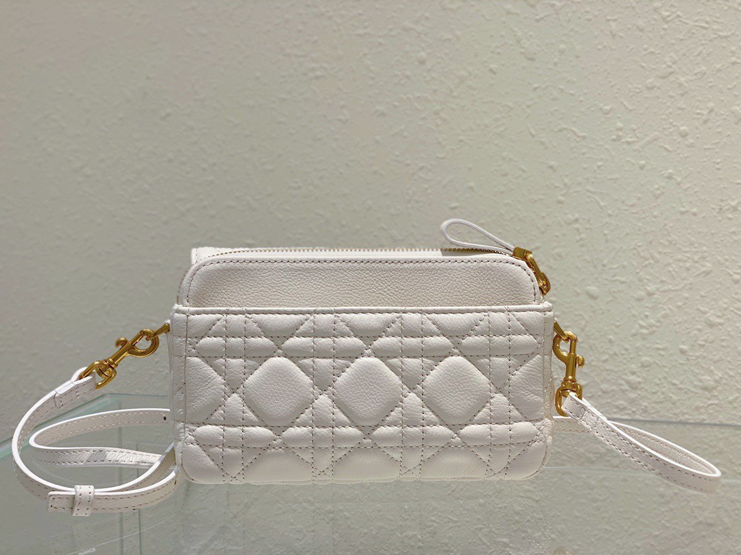 D*or caro pouch in white cannage calfskin