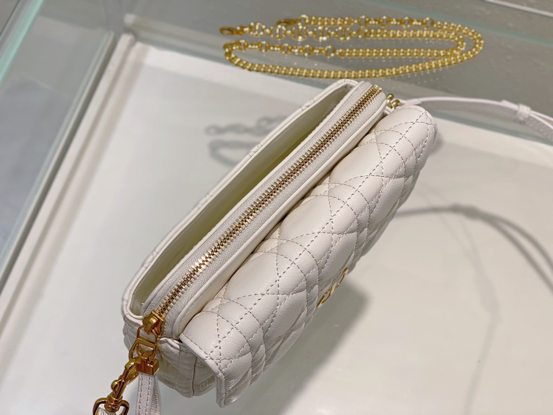 D*or caro pouch in white cannage calfskin