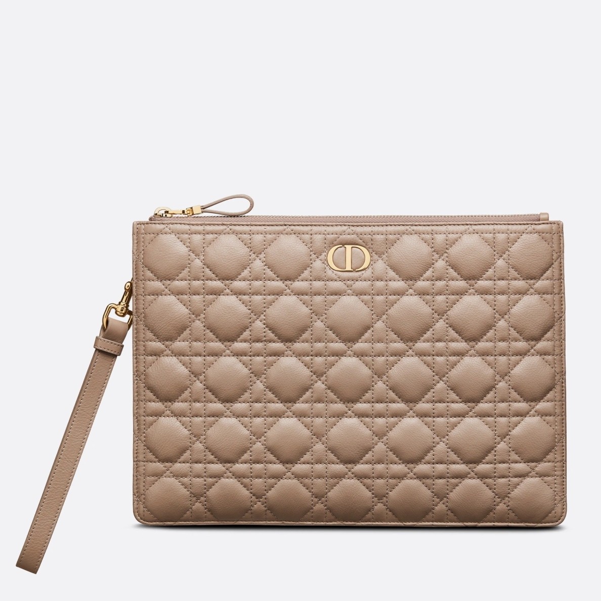 D*or large caro daily pouch in beige calfskin