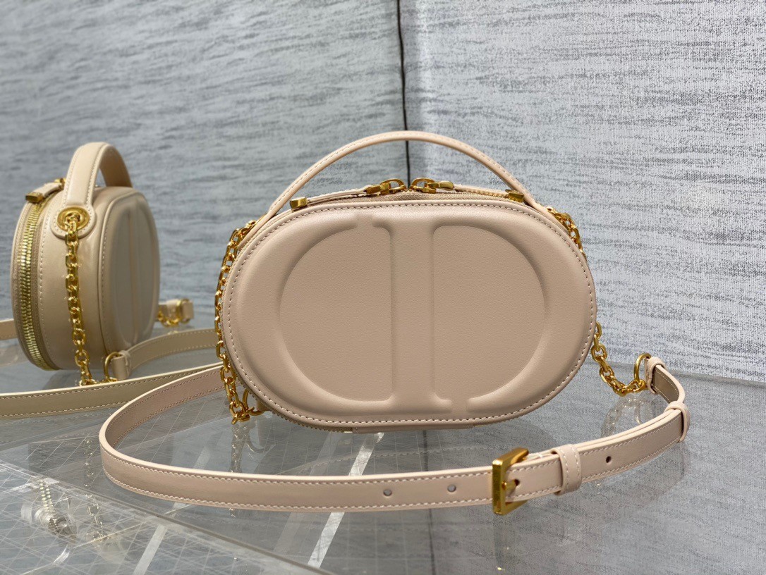 D*or cd signature oval camera bag in beige calfskin