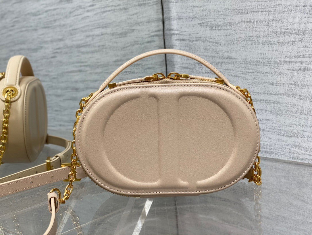 D*or cd signature oval camera bag in beige calfskin