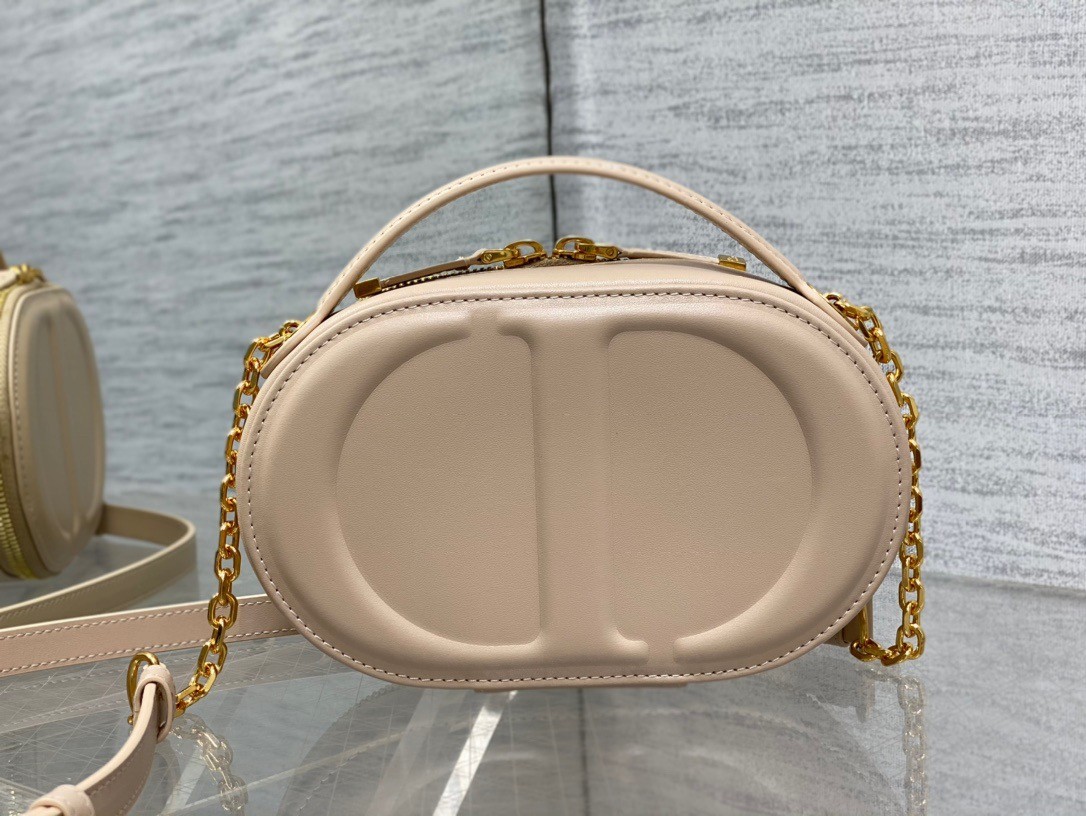 D*or cd signature oval camera bag in beige calfskin