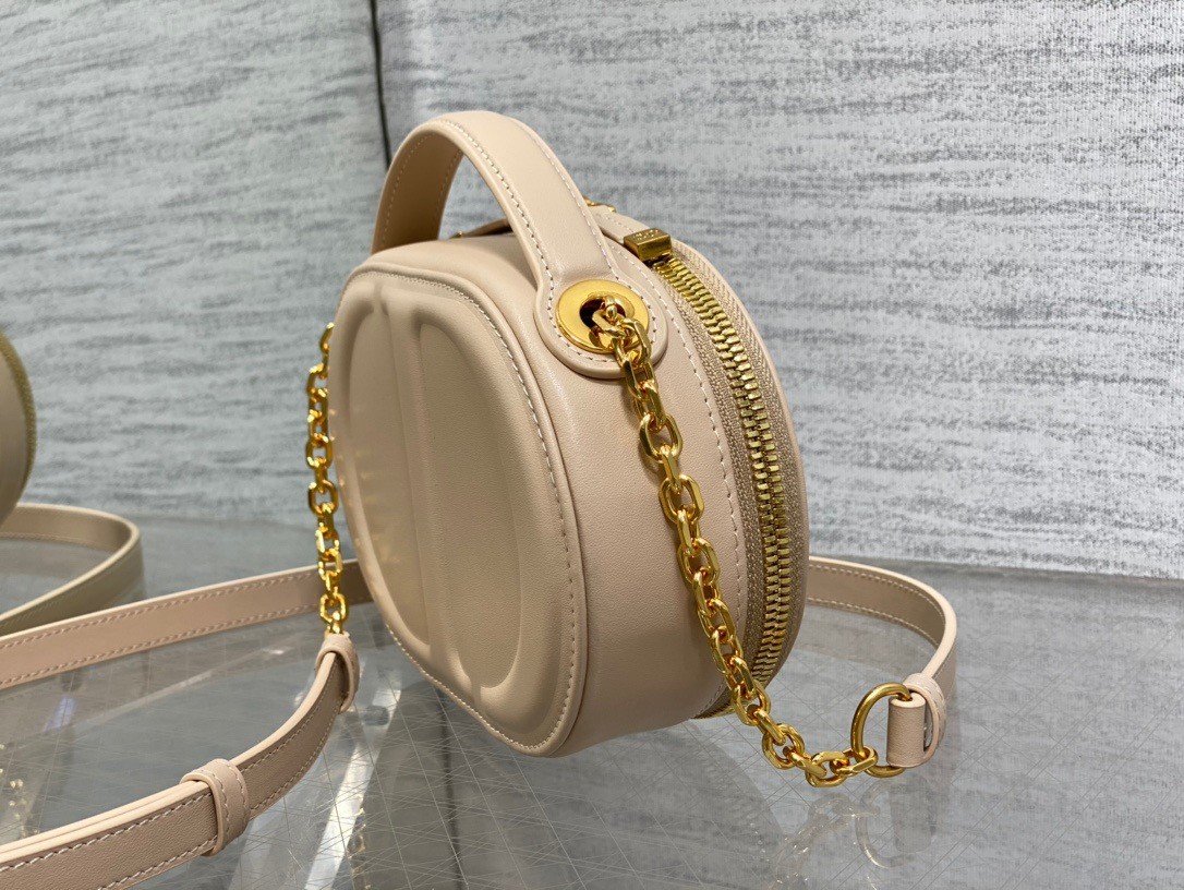 D*or cd signature oval camera bag in beige calfskin