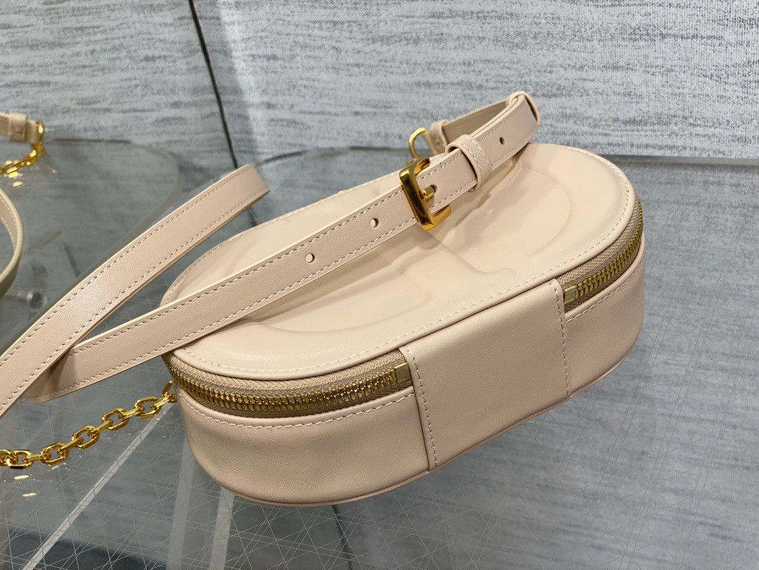 D*or cd signature oval camera bag in beige calfskin