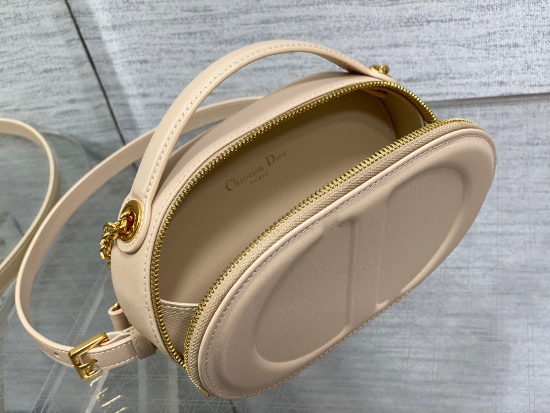 D*or cd signature oval camera bag in beige calfskin