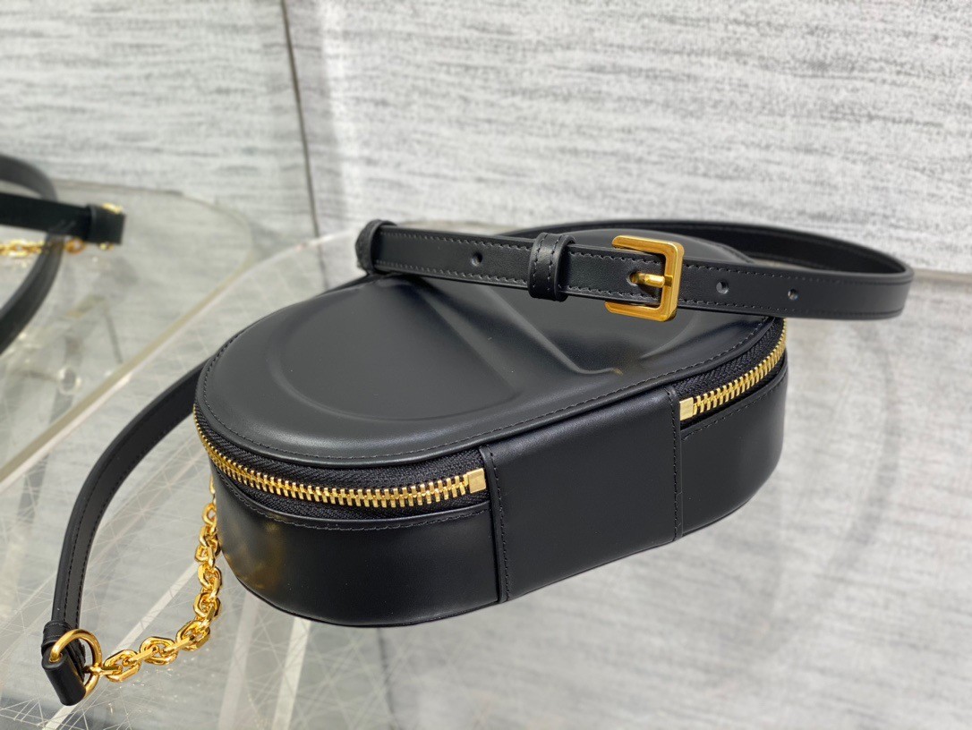 D*or cd signature oval camera bag in black calfskin