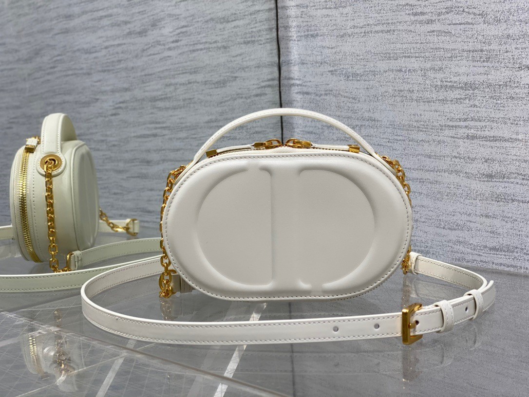 D*or cd signature oval camera bag in white calfskin
