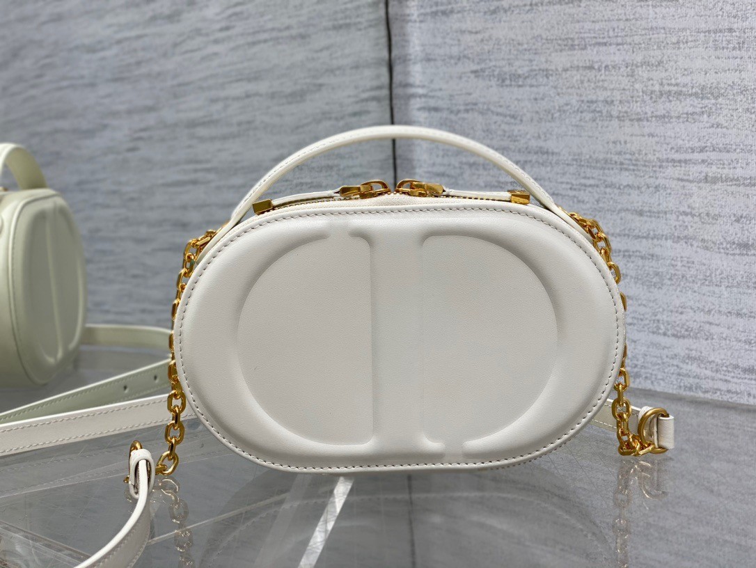 D*or cd signature oval camera bag in white calfskin