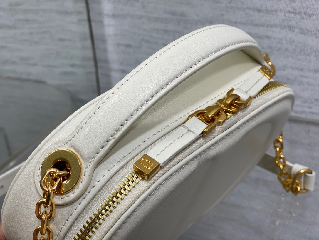 D*or cd signature oval camera bag in white calfskin