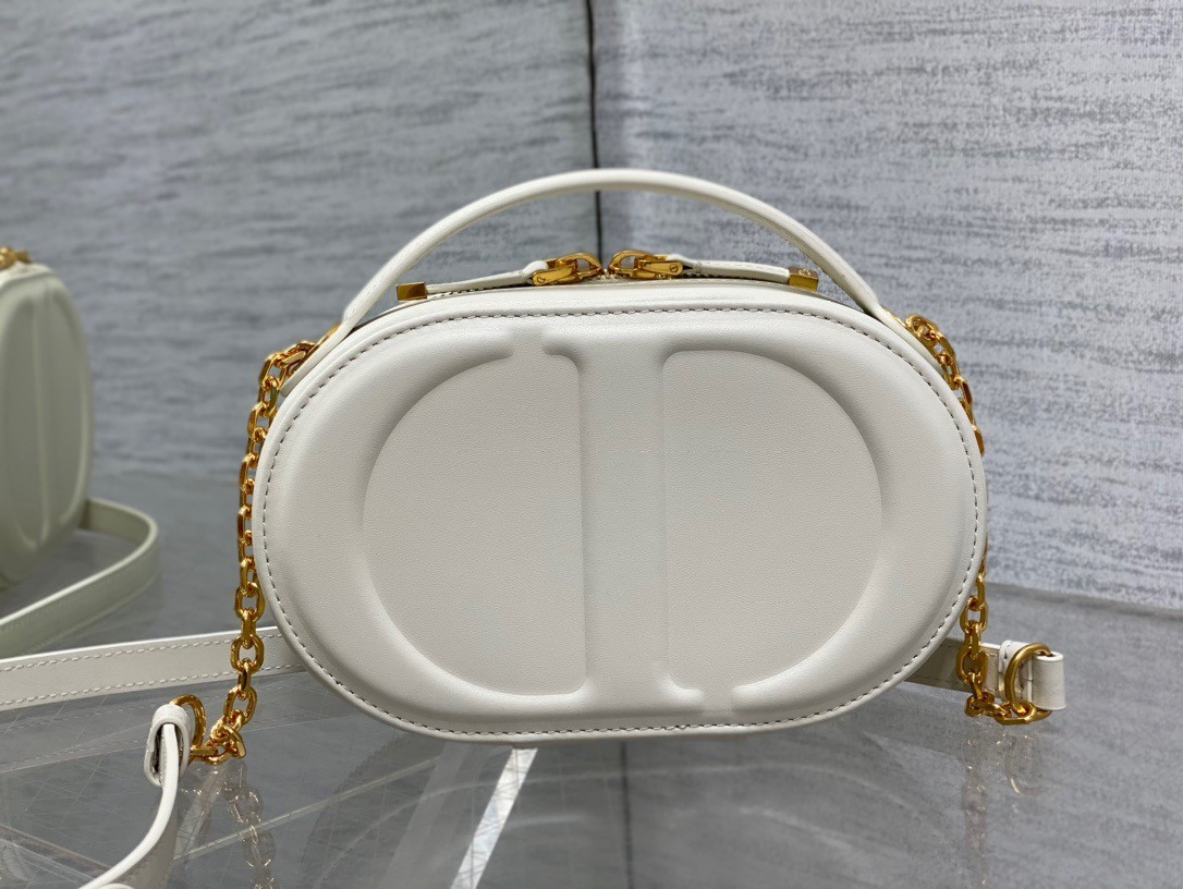 D*or cd signature oval camera bag in white calfskin