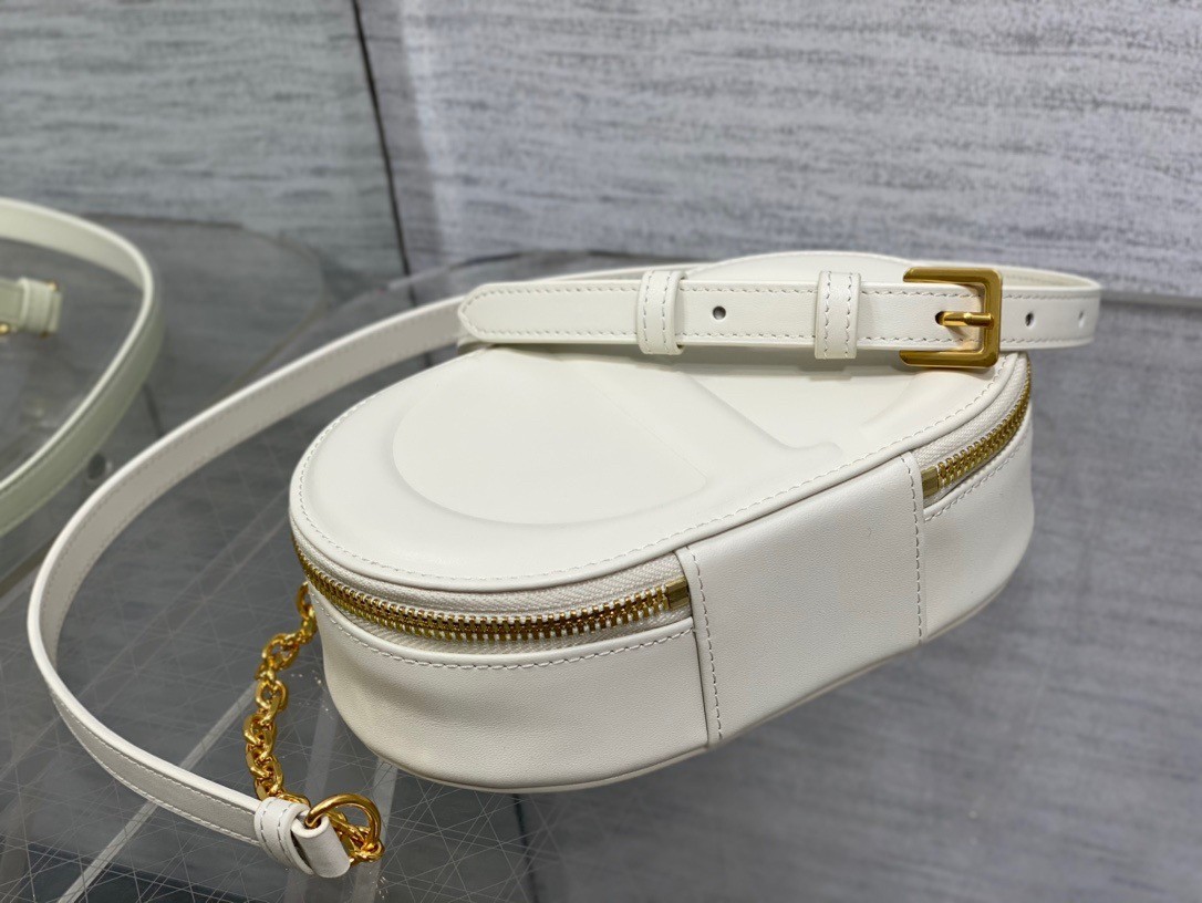 D*or cd signature oval camera bag in white calfskin